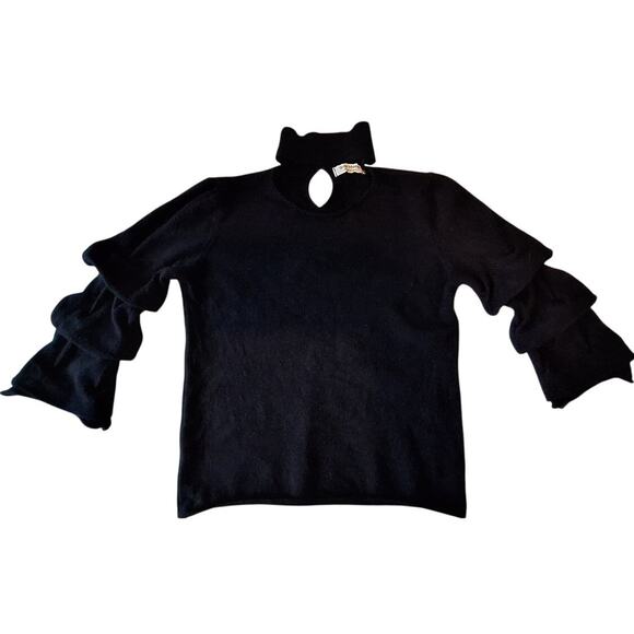 GIGI MODA made in Italy Chocker Cut out Collar Balloon Sleeve Black Sweater S - Picture 1 of 8